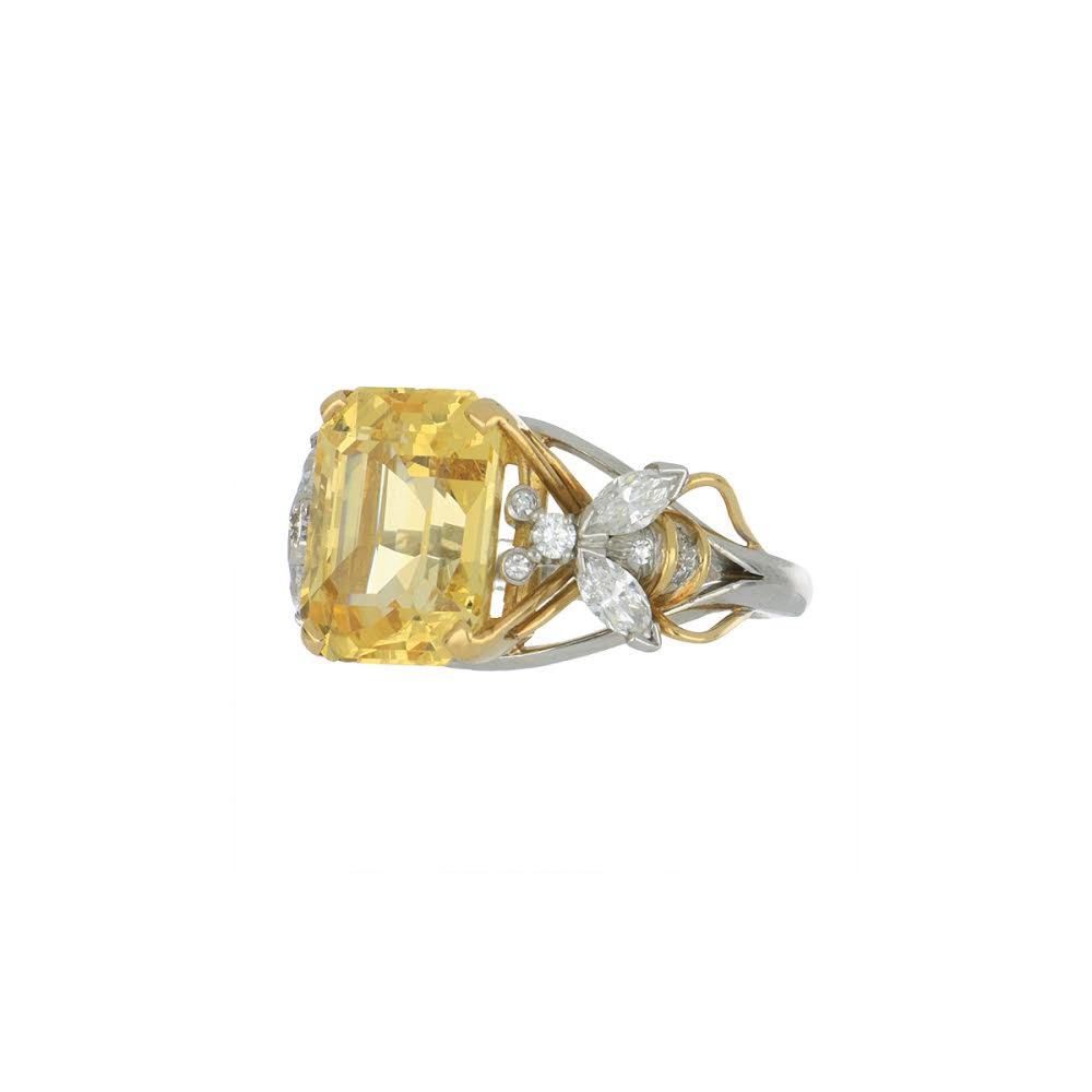 Schlumberger for Tiffany & Co. 18K Gold and Platinum Yellow Sapphire Ring