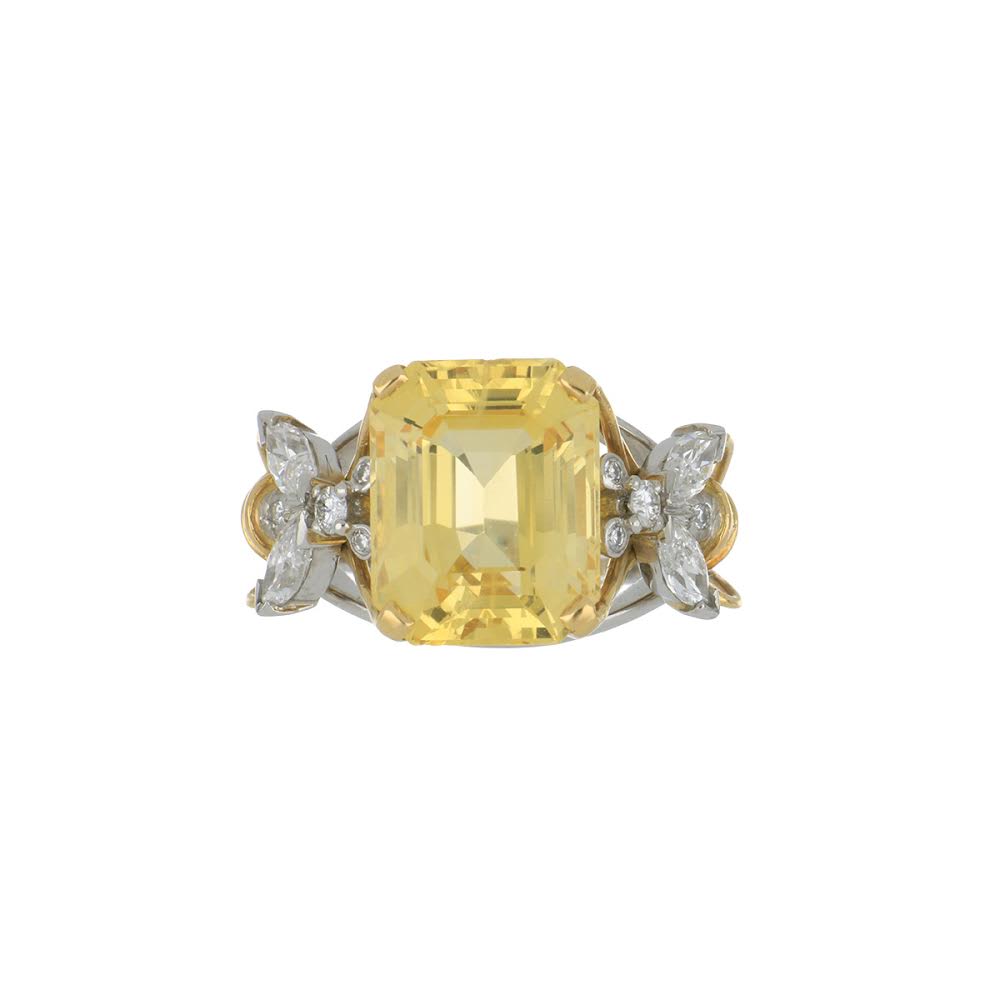 Schlumberger for Tiffany & Co. 18K Gold and Platinum Yellow Sapphire Ring